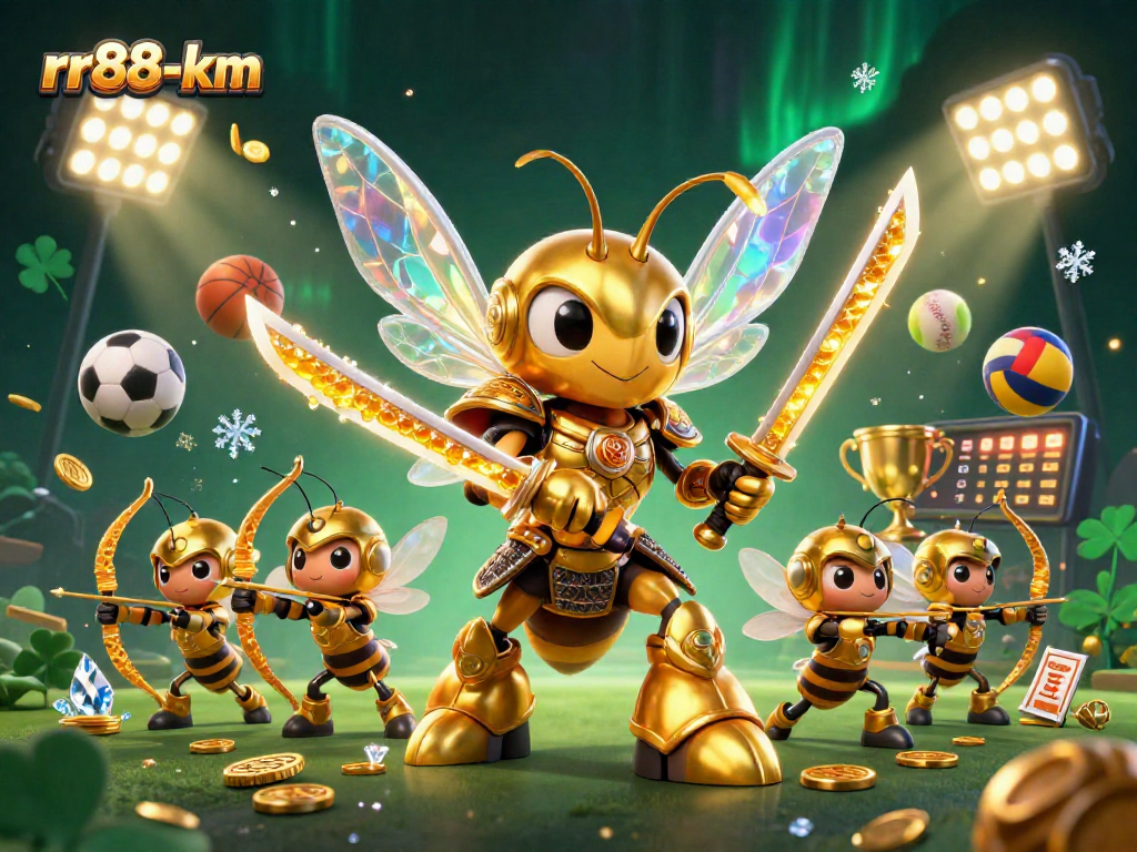 rr88-km players win with a vibrant casino scene showcasing dynamic sports balls and golden trophies