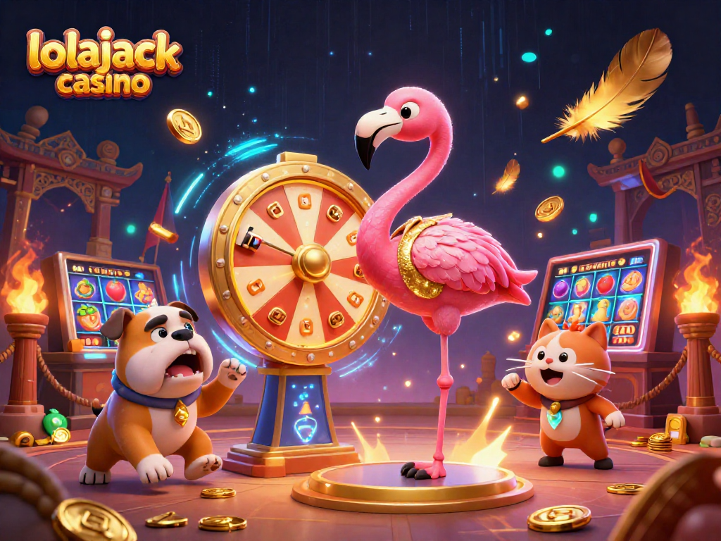 Experience the excitement of lolajack casino with a vibrant 3D illustration showcasing thrilling game elements.