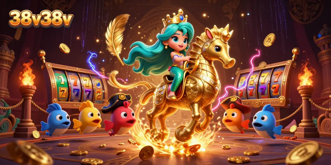Jogue no 38v38v enquanto a princesa sereia e seu cavalo marinho capturam a ação dos rolos de slots.