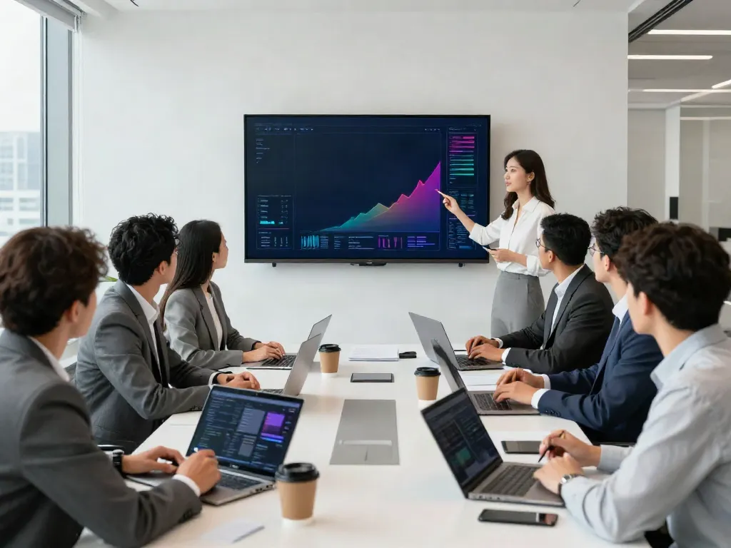 Collaborative business meeting focused on Banorte empresas in a modern corporate office setting.