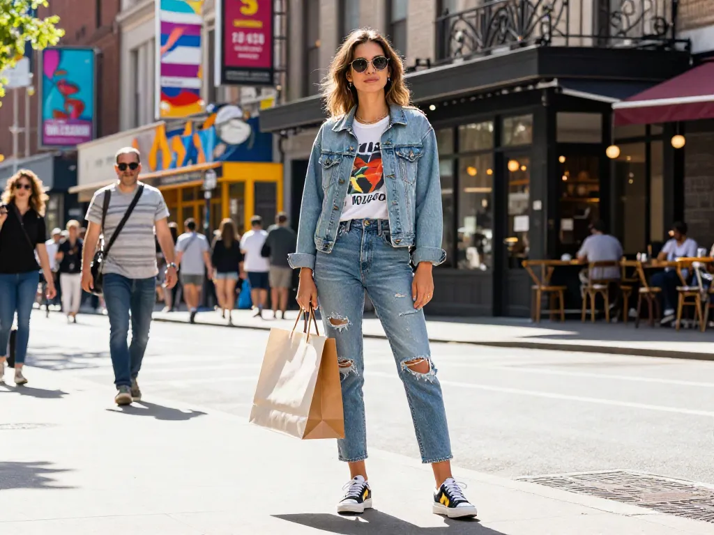 Fashionisk .com trendy urban fashion scene with stylish individual in vibrant street