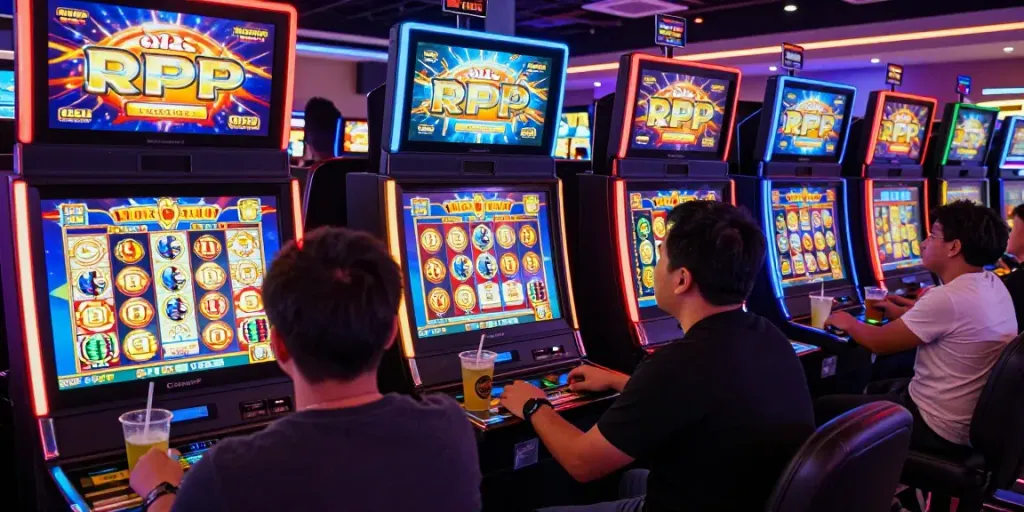Players enjoying slot gacor games in a vibrant casino setting, showcasing excitement and engagement.