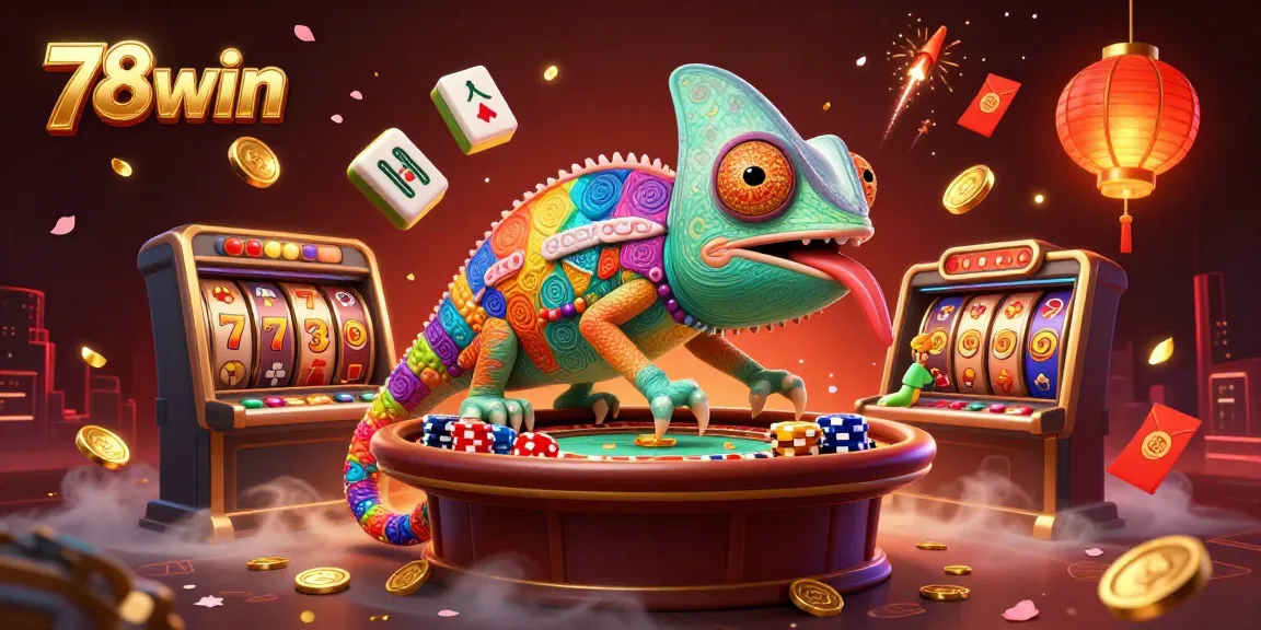 Experience thrilling gaming at 78win with vibrant casino elements and a dynamic chameleon owner.