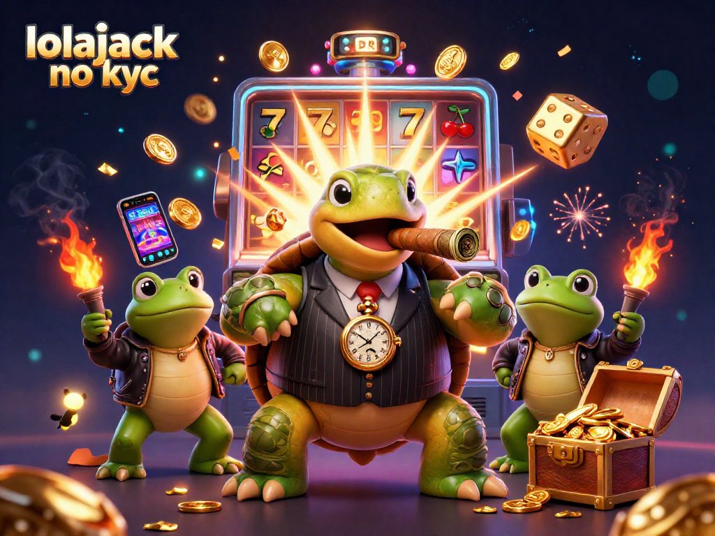 Win big with lolajack no kyc using 3D characters and vibrant casino elements in a dynamic scene