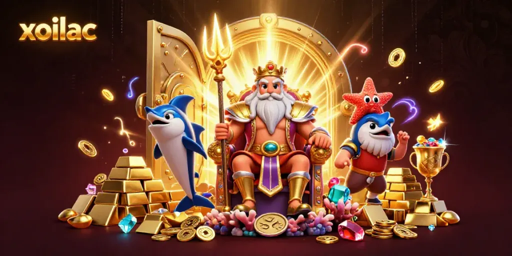 Engage with xoilac's dynamic scene of sports betting excitement featuring characters amidst treasure and adventure.