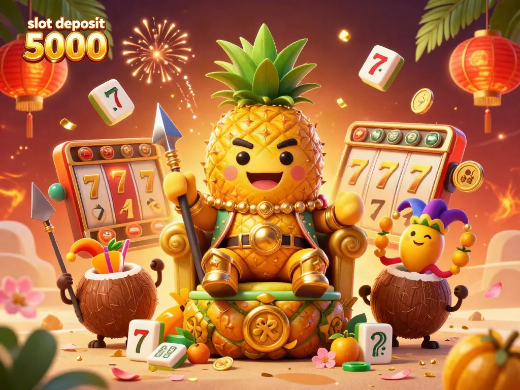 Experience the excitement of slot deposit 5000 with our golden pineapple king and casino elements in a vibrant setting.