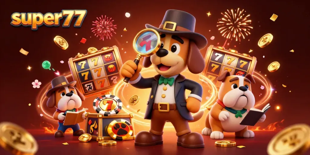 Experience super77's thrilling slot games with detective dog duo uncovering treasure clues.