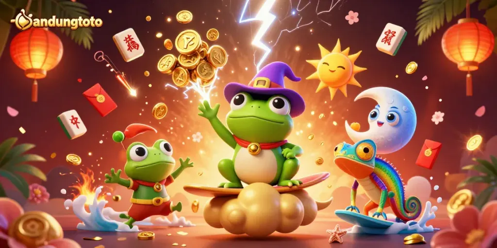 Engage with bandungtoto's vibrant and thrilling 3D gaming scene filled with animated characters and rich casino elements.