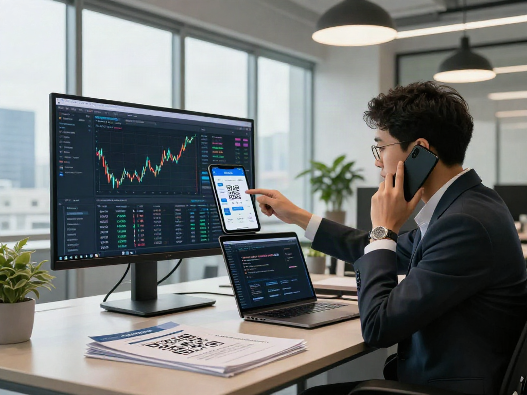 Professional analyzing financial data for slot qris transactions in a modern office.