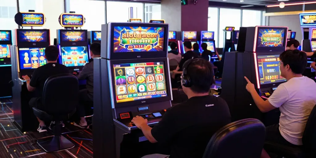 Gamers enjoying the slot gacor experience in a vibrant casino setting.