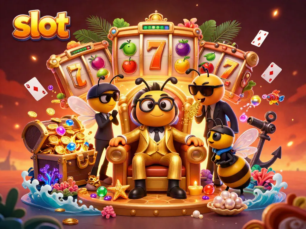 Experience thrilling slot gameplay with unique characters and rich treasure in a captivating casino scene.