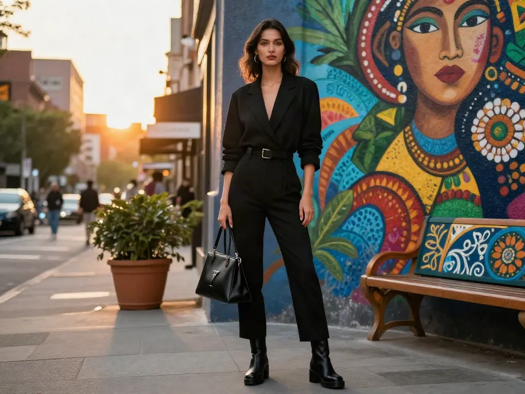 Stylish woman representing rokok88 philosophy in an urban setting.