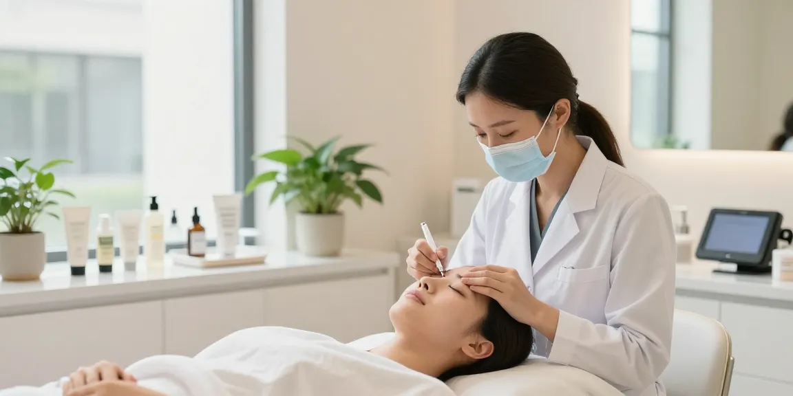 Augenringe entfernen mit CCeye® Behandlung in einem modernen Beauty-Salon, entspannte Atmosphäre.