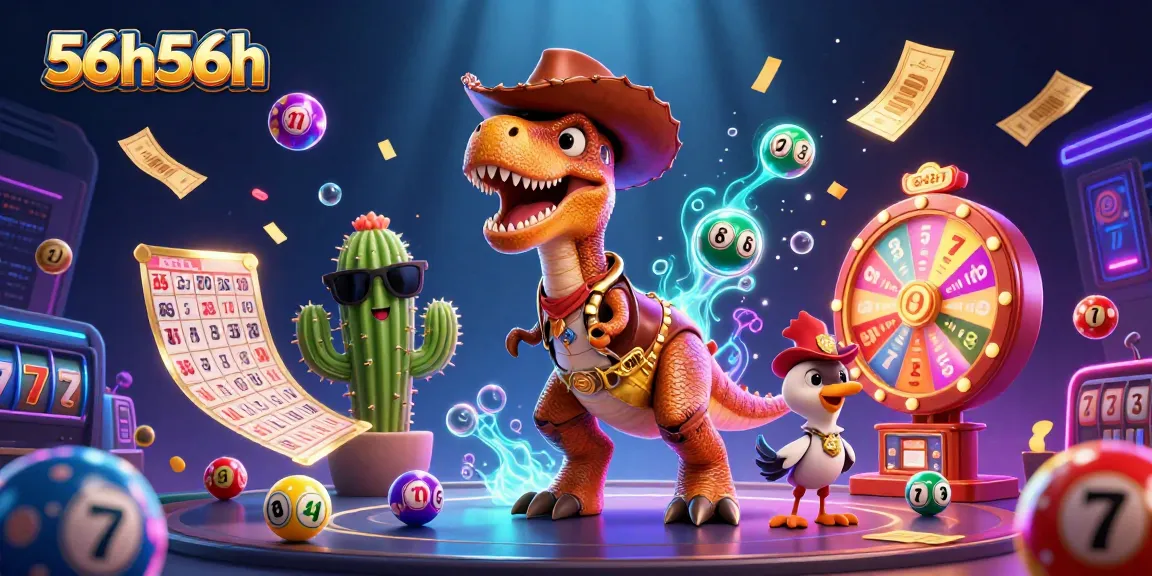 Experience the vibrant carnival at 56h56h, where a T-Rex, cactus, and roadrunner celebrate lottery winnings!