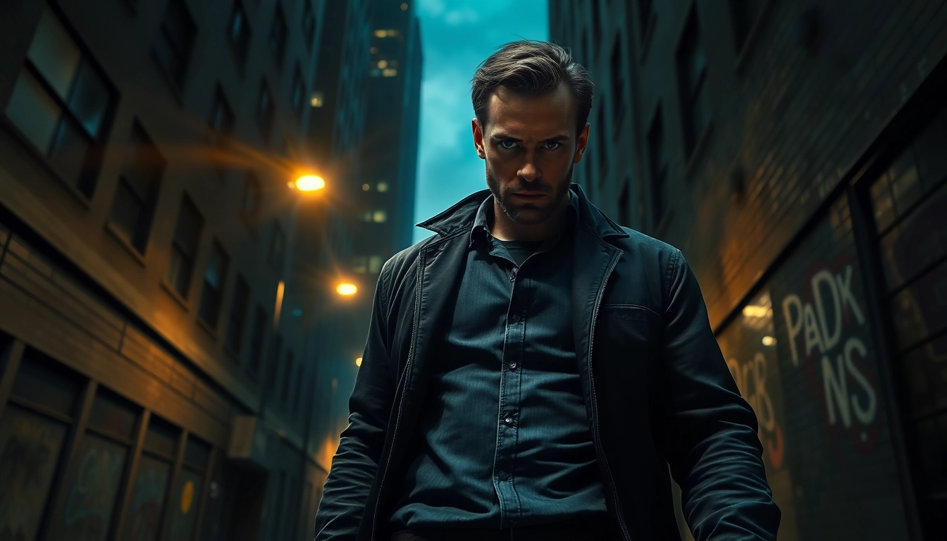 Detective navigating a dark alley, showcasing themes better than Jack Reacher.
