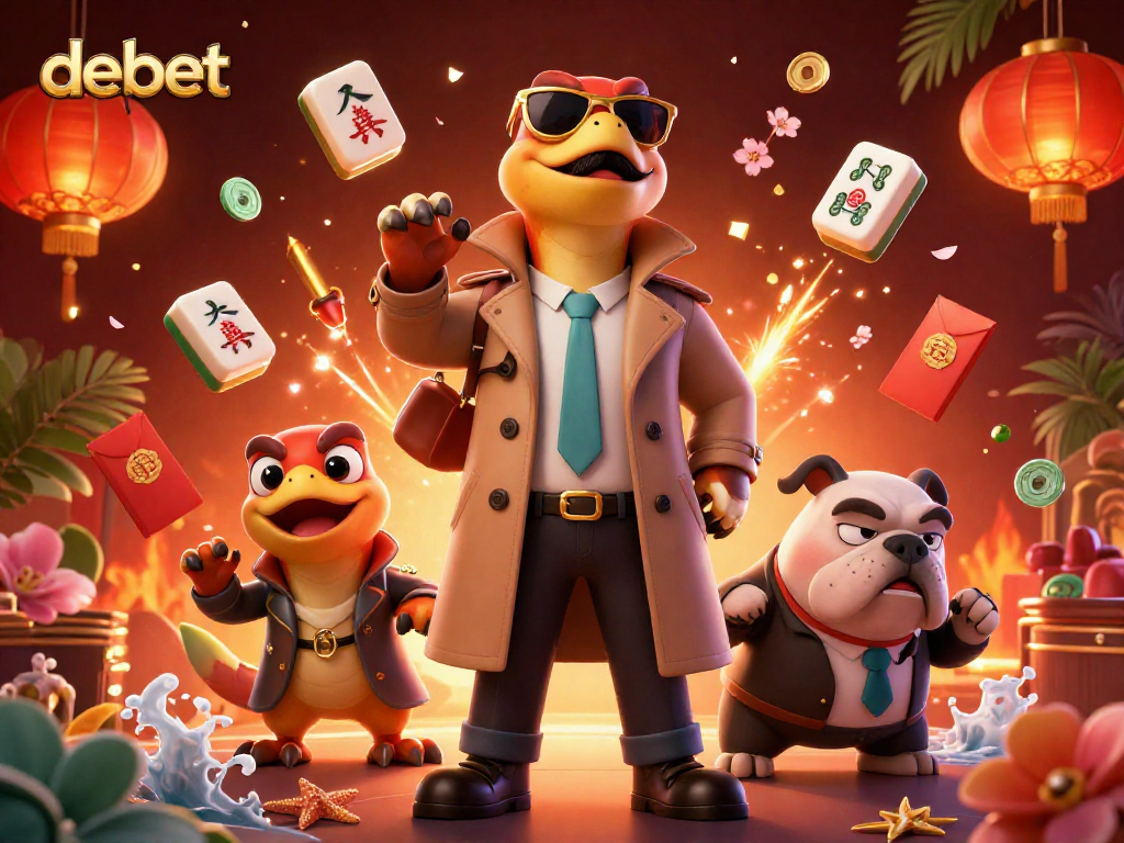Engage with debet at a vibrant casino scene featuring three raptors in disguise and lively game elements.