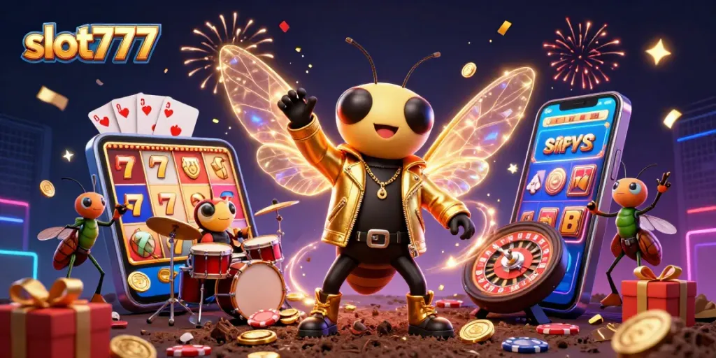 Bermain slot777 dengan cicada rock star dan drummer di kasino yang meriah.