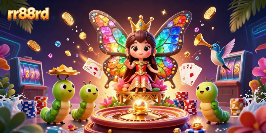Experience thrilling casino action with rr88rd's vibrant 3D illustration, showcasing dynamic gaming elements.
