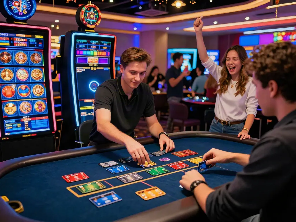 Exciting scene of online casinos that accept credit cards with vibrant gaming atmosphere and celebrating players.