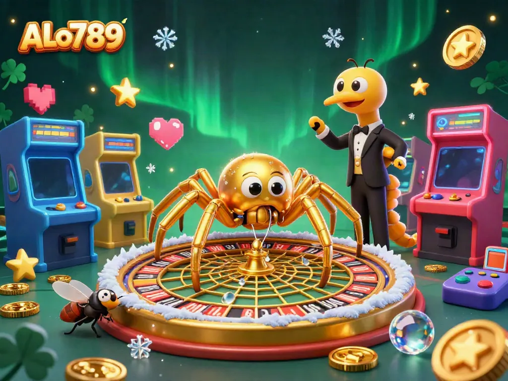 Experience thrilling bets at ALo789 with a vivid spider and croupier design illustrating casino excitement.