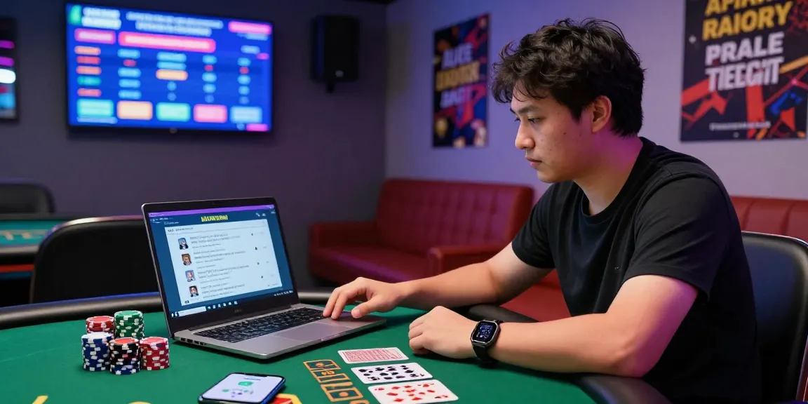 Gambling safety scene showing 먹튀검증 analysis on a laptop with gaming elements.