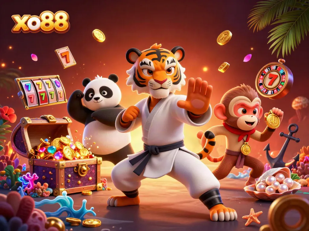 Experience exciting gameplay at xo88 with colorful slot reels and vibrant characters in an enchanting casino setting.