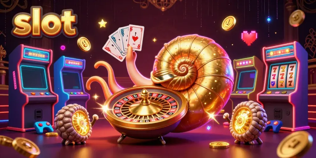 Experience thrilling slot gameplay with the giant nautilus, showcasing 3D elements and glowing casino features.