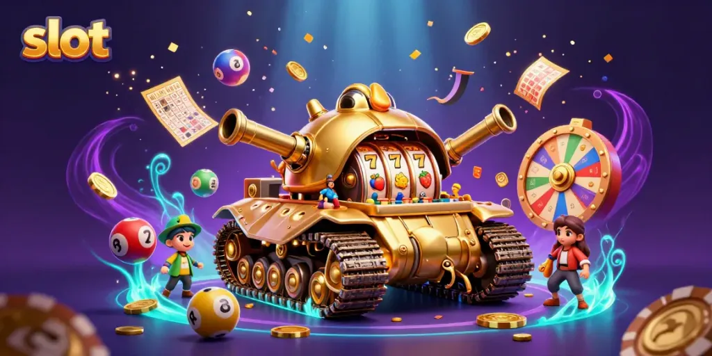 Experience the exciting slot gameplay with unique characters and vibrant elements in a dynamic casino scene.