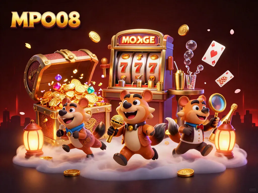 MPO08 showcases a lively humor-filled general casino environment with hyenas engaging as comedians, bartenders, and bouncers.