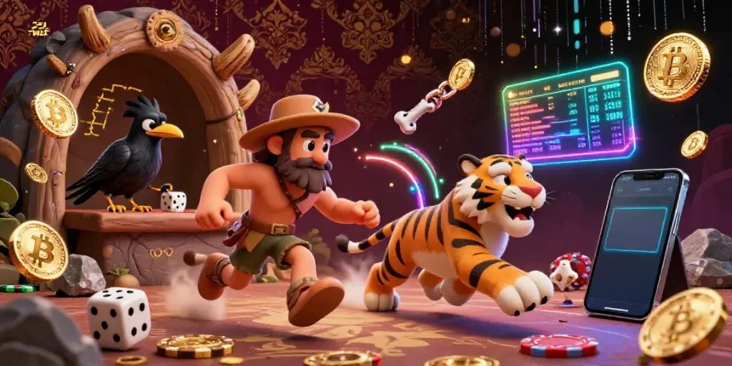 Experience dynamic gambling action with the 23win casino featuring a caveman and sabertooth tiger duo.