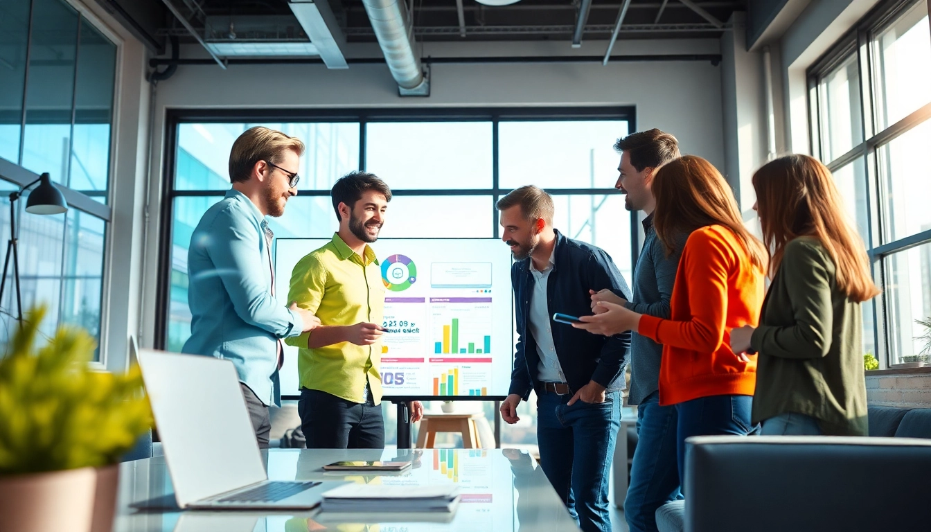 Mister Worker deals strategies in a vibrant workspace showcasing teamwork and digital interaction.
