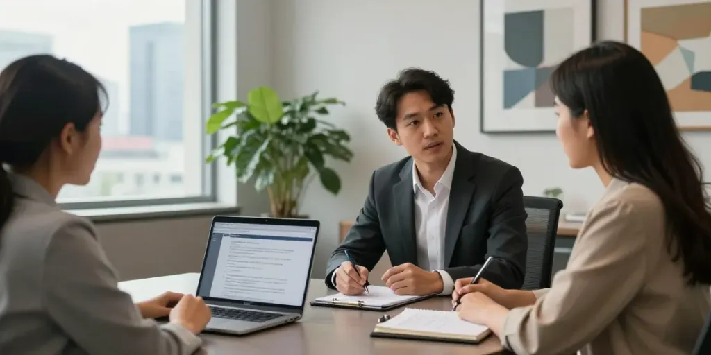 Legal consultation with Lead Roedl professionals advising clients in a modern office.