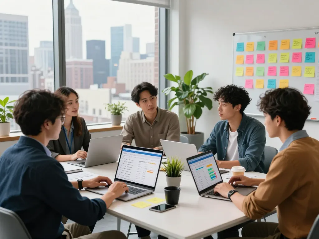 Expert team collaborating on New York SEO Services strategy in a modern office.