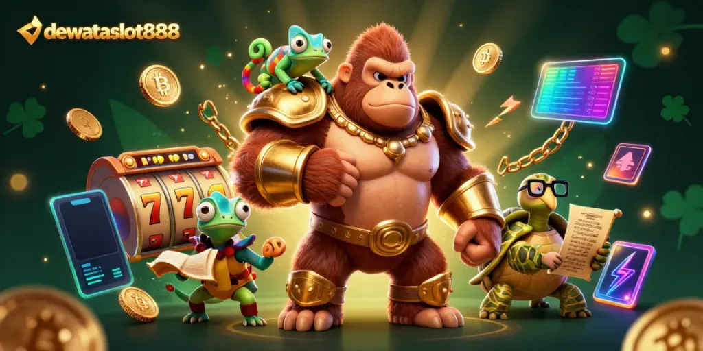 Gorila hebat dan chameleon di dunia dewataslot888 mempersembahkan slot gacor luas dan ranah jackpot.