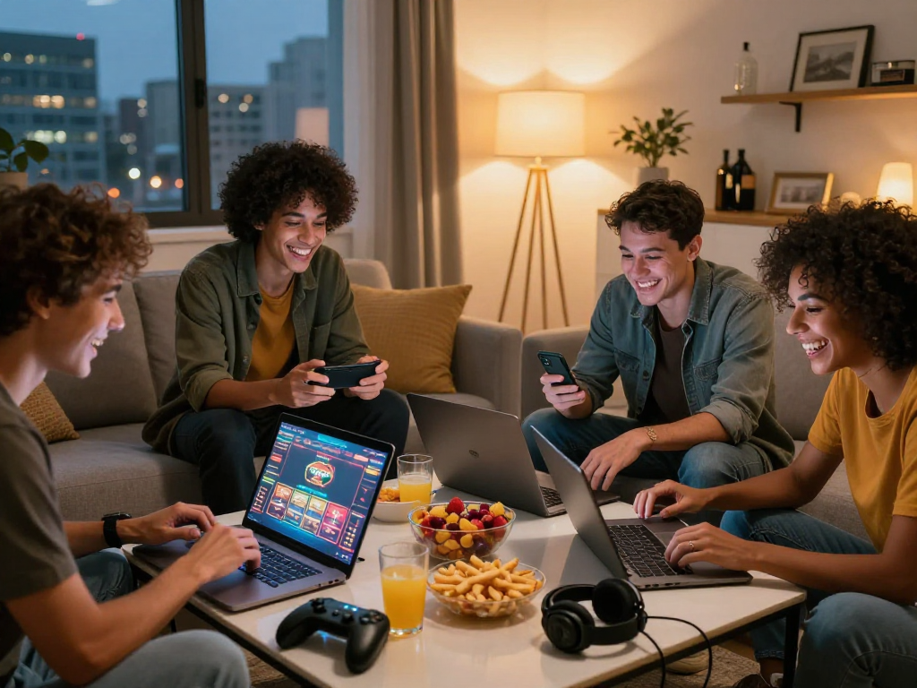 Apostadores se divertindo juntos jogando na SPBET com bônus atrativos.