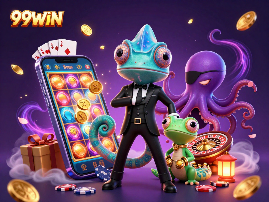 Experience thrilling gameplay at 99WIN featuring vibrant casino elements and animated characters.