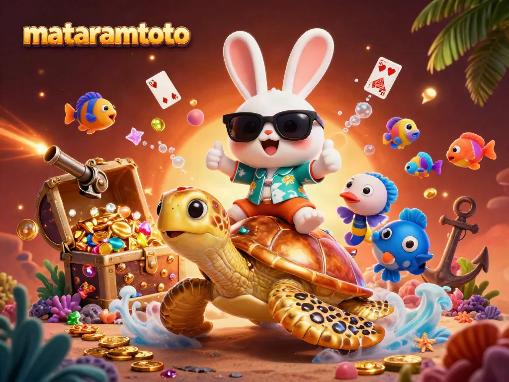 Experience exhilarating gaming adventures with mataramtoto's vibrant 3D casino scene featuring lucky rabbit and golden turtle.