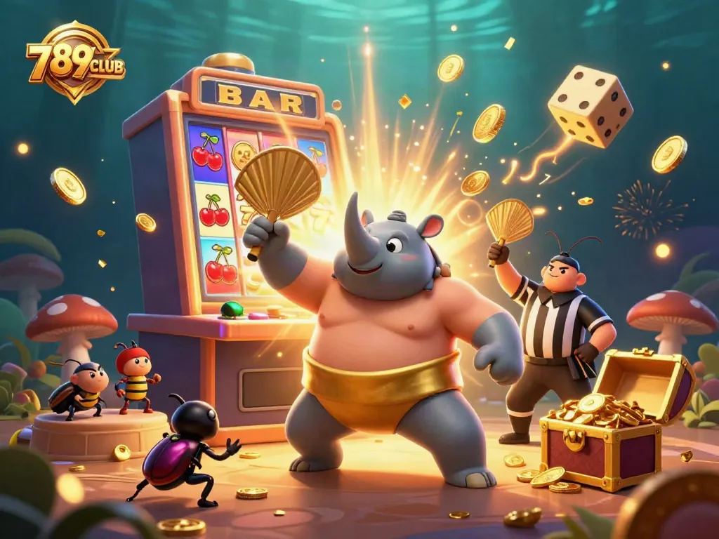 Experience winning moments at 789CLUB with a vibrant casino-themed illustration featuring exciting games and characters.