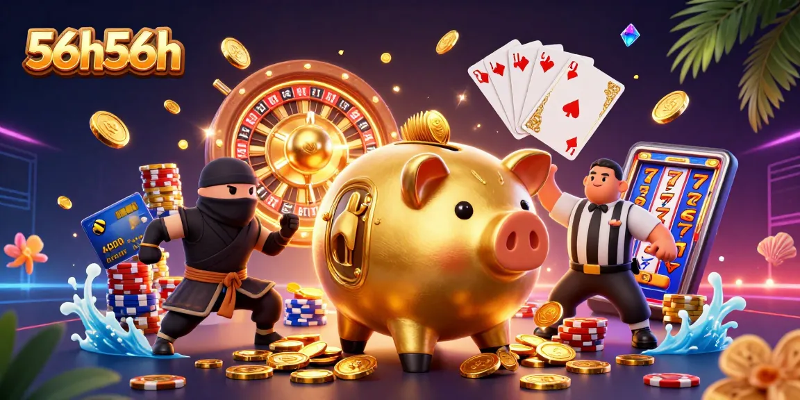 Ilustração 3D de macaquinho dourado sumô da 56h56h pisoteando moedas em um cenário de cassino vibrante.