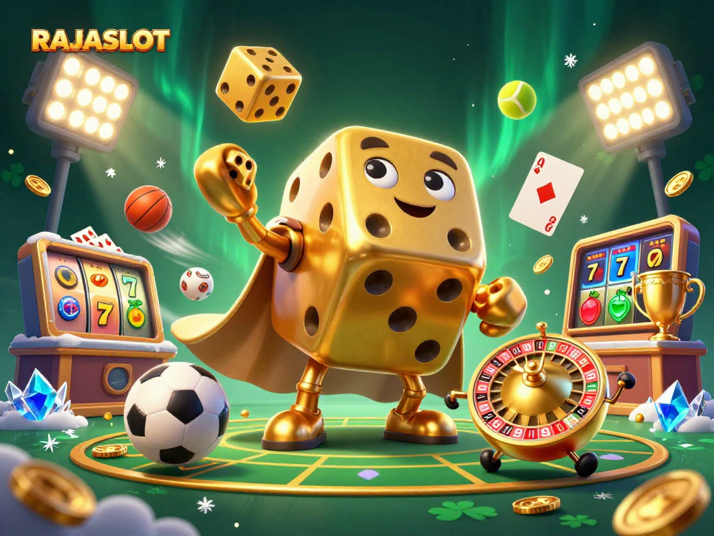RAJASLOT menciptakan slot gacor dengan dadu emas dan elemen kasino penuh warna.