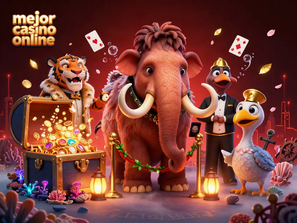 Juega en el mejor casino online con una escena colorida de mamut, tigre y dodo en acción.