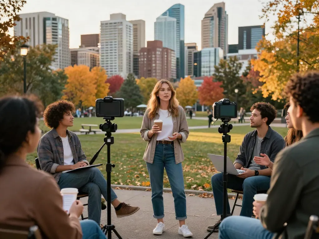 Chloe Sunderland engaging her audience in Calgary, promoting men's mental health awareness.