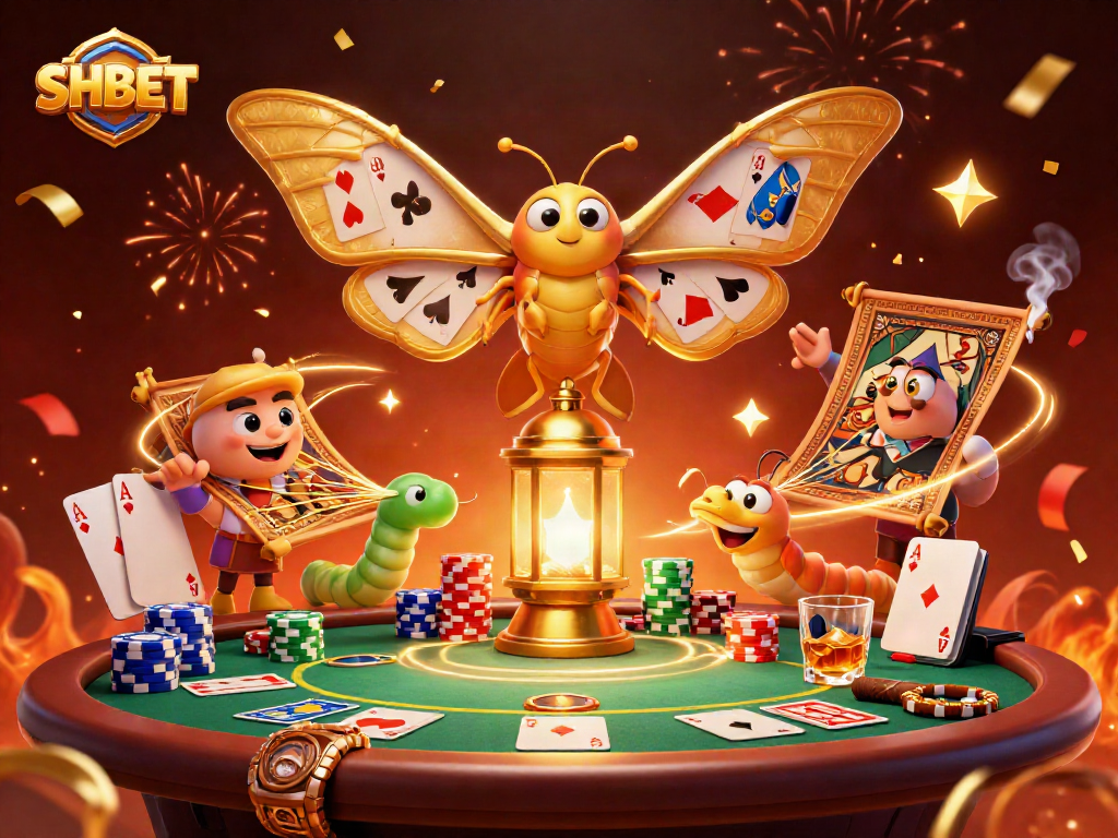 Experience exciting SHBET casino action with a vibrant illustration featuring golden-winged characters celebrating.