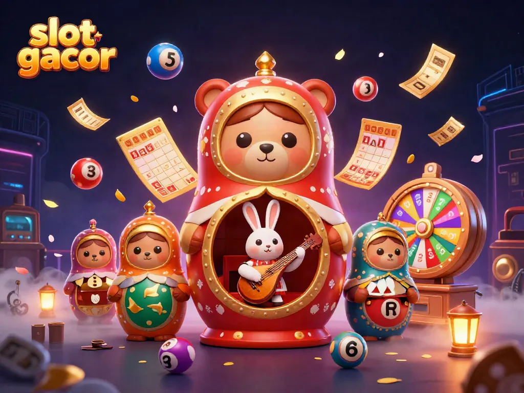 Experience the vibrant world of slot gacor with festive bears and exciting game elements in a captivating illustration.