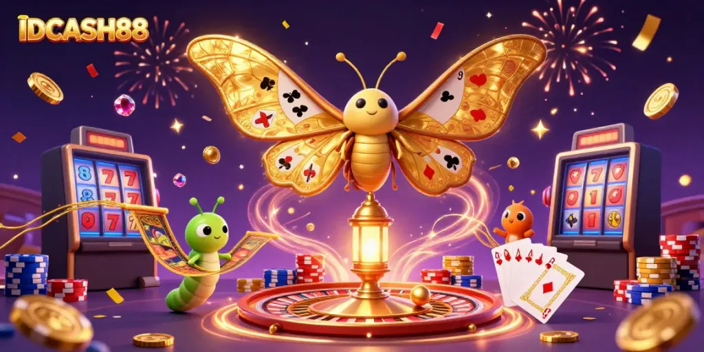 Experience thrilling gameplay at IDCASH88 with colorful casino elements and a dynamic illustration