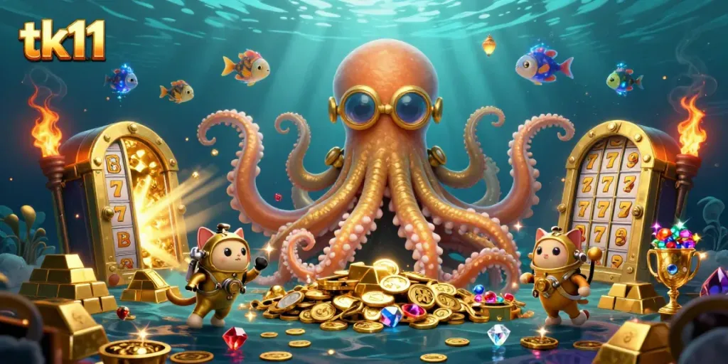 Engage in thrilling tk11 gambling adventures with a kraken, diving cat, and treasure!