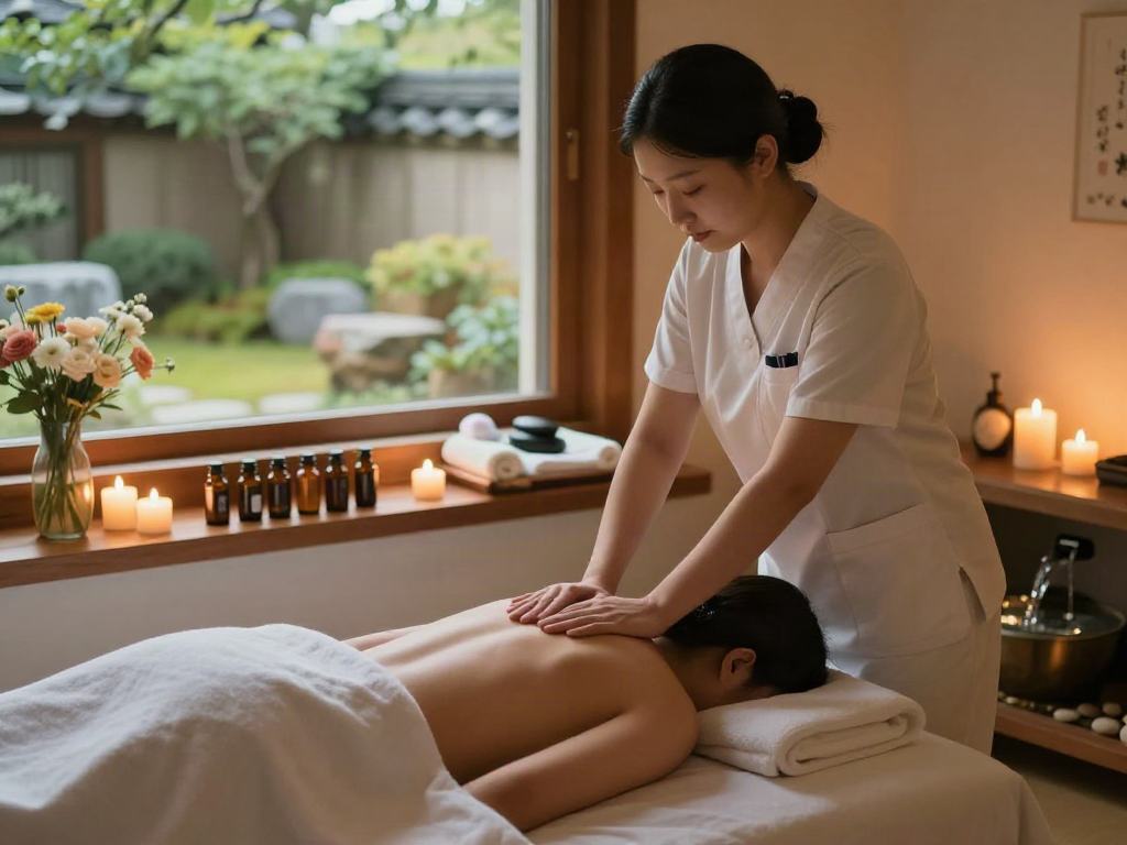 화성출장안마 massage therapy session in a serene spa environment, showcasing relaxation and wellness.