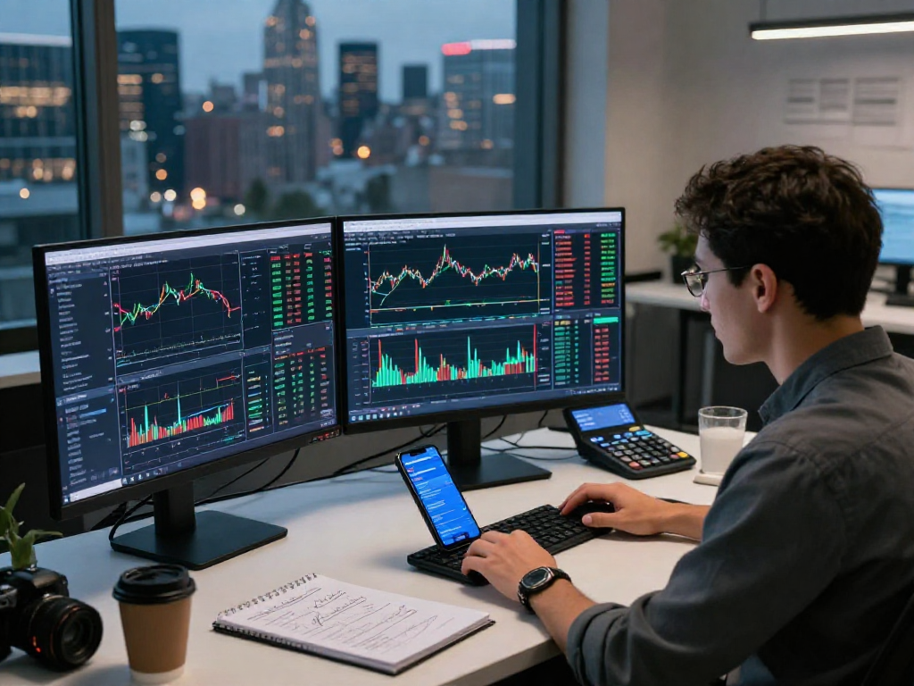 Traders using TradingView charts in a modern workspace with multiple monitors