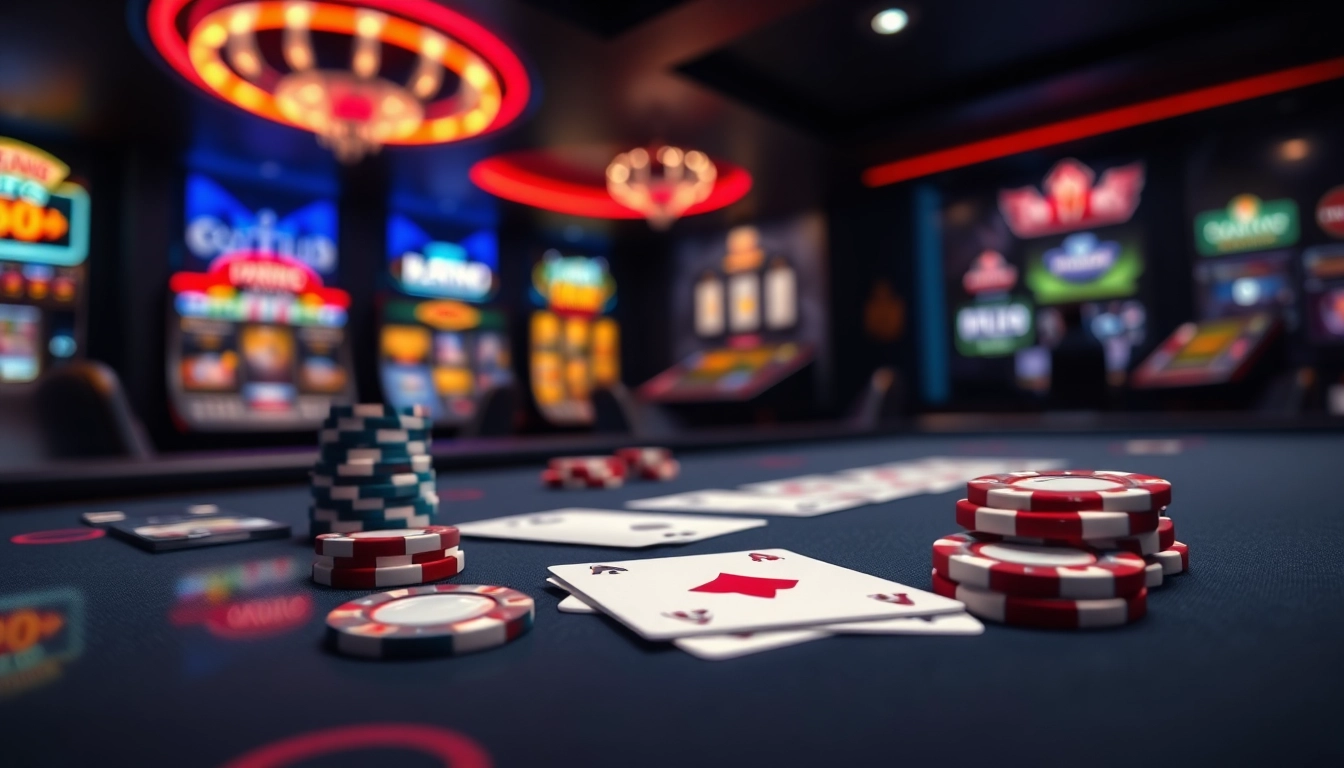 Engage in exciting online casino Canada games at a vibrant gaming table with cards and chips.