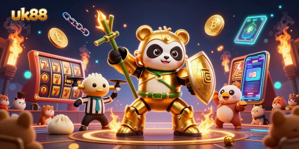 uk88 showcases a thrilling slot gaming experience with vibrant characters and dynamic digital elements